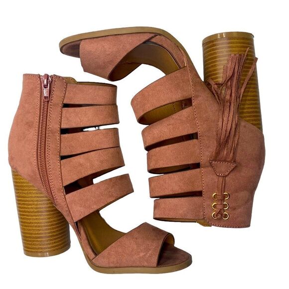 Qupid Dusty Rose Pink Suede Gladiator Open Toe Block Heel Women’s Size 5.5 - Picture 4 of 13